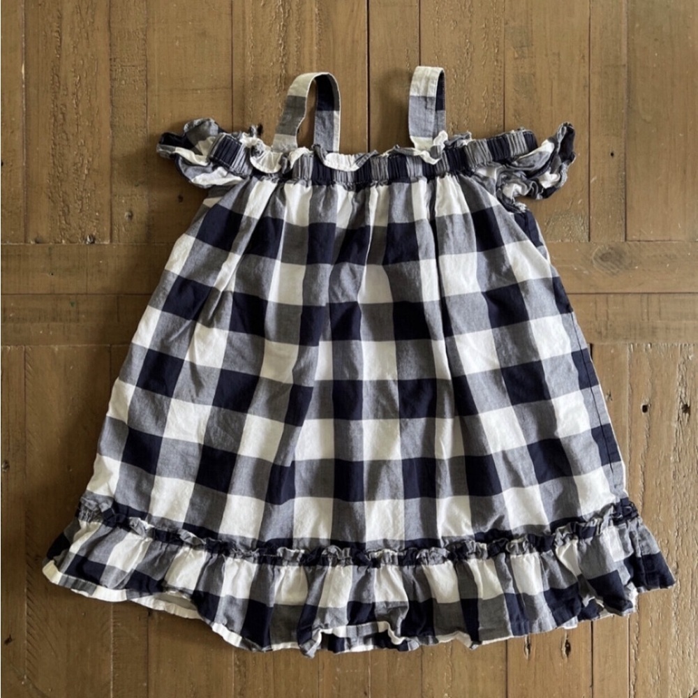 Janie and Jack navy picnic plaid cold shoulder dress